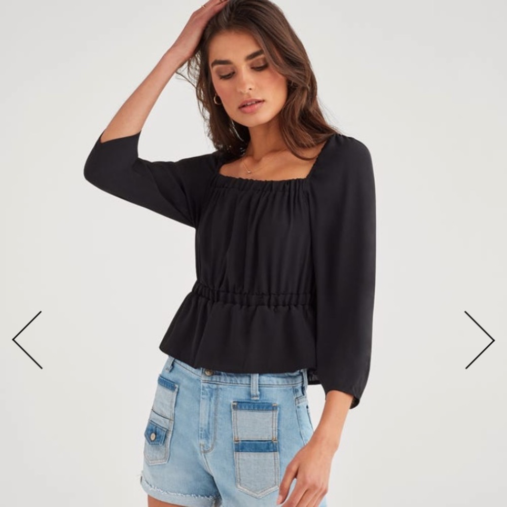 7 For All Mankind Square Neck Peplum Puff Sleeve